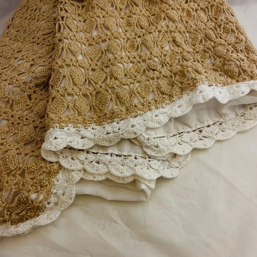 #4353 Crochet Lap or baby blanket tan color with beige trim
